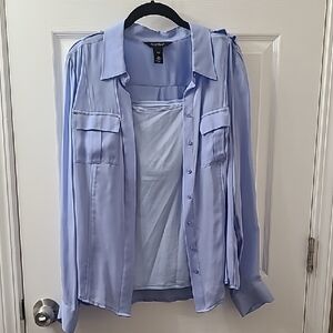 White House Black Market Light Blue Casual Button-Down Shirt With Camisole